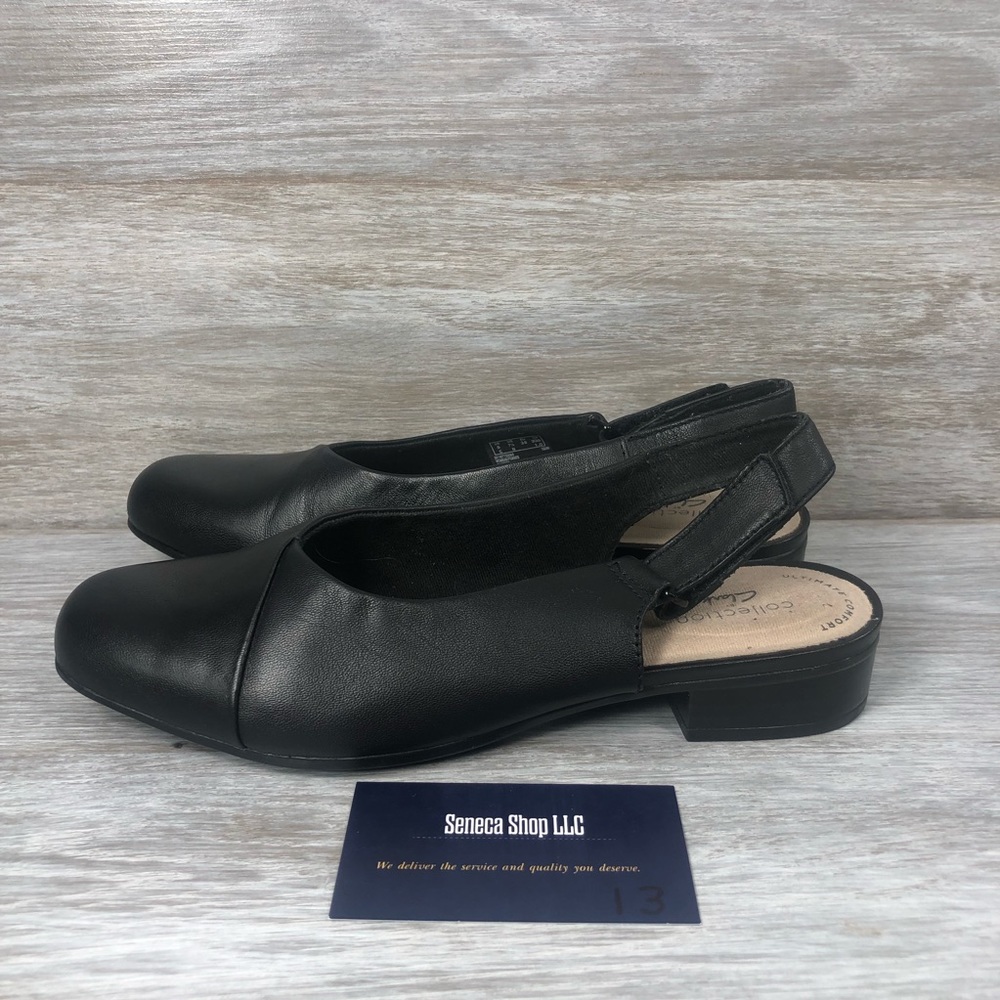 Clarks Collection Sling-back Juliet Black Leather Flats Sz 7.5 N